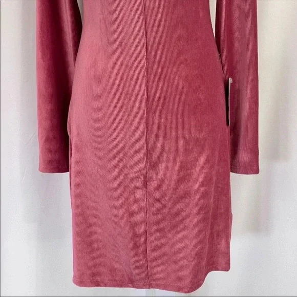 Dual Nature Keyhole Rib Velour Dress Mock Neck Long Sleeve Mini Mauve XS - Picture 3 of 5